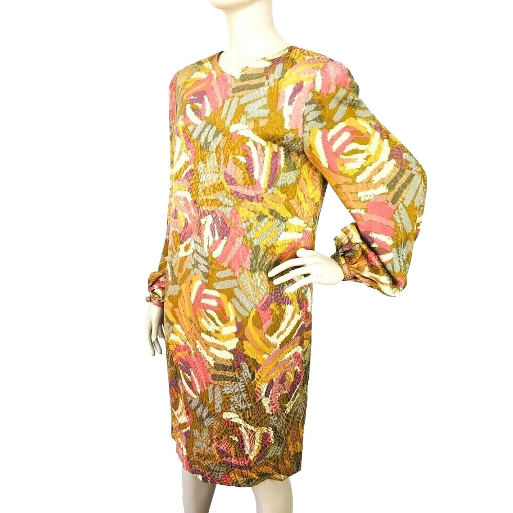 VTG WAYNE KASTNING for HELGA Silk Floral Abstract Balloon Sleeve Dress S/M NEW